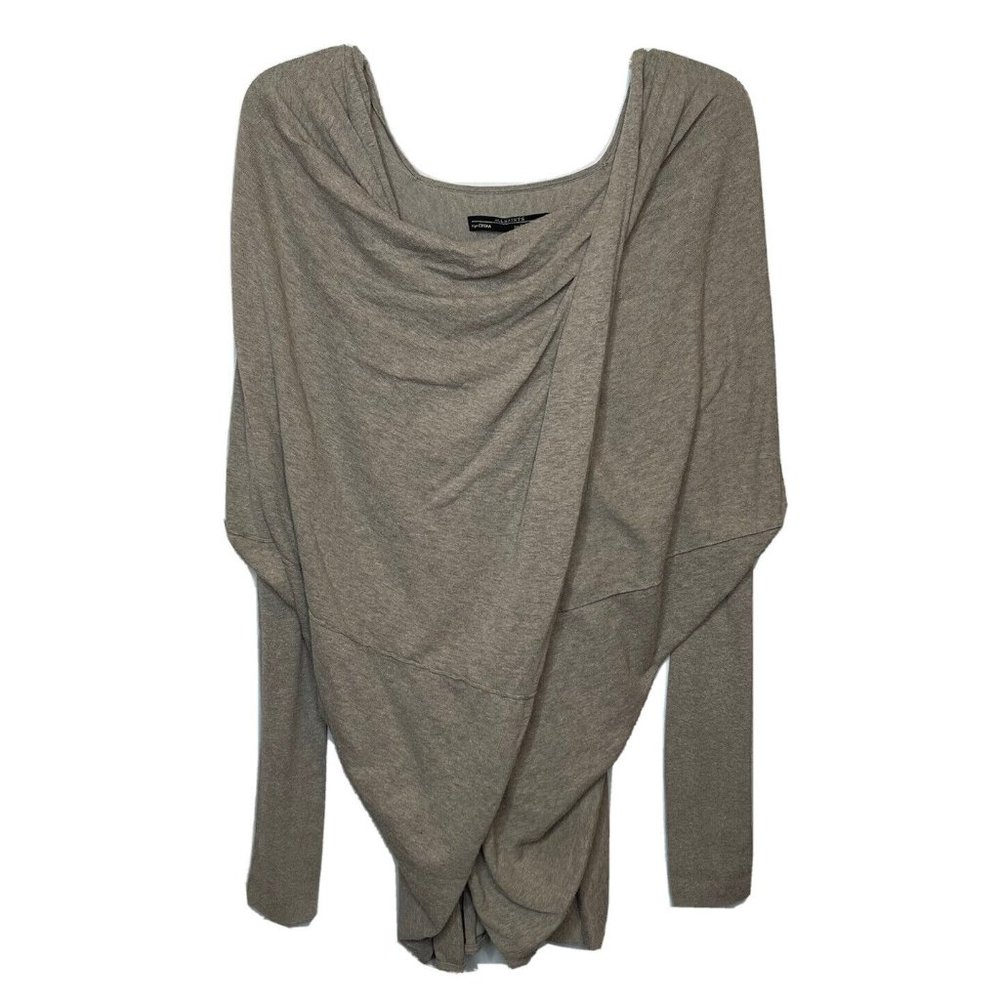 ALLSAINTS ITAT SHRUG CARDIGAN SIZE S US 4 Grey Gray Draped Cross Sweater Longslv